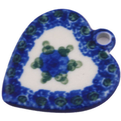 Polish Pottery Heart Pendant 2&quot; Blue Poppies