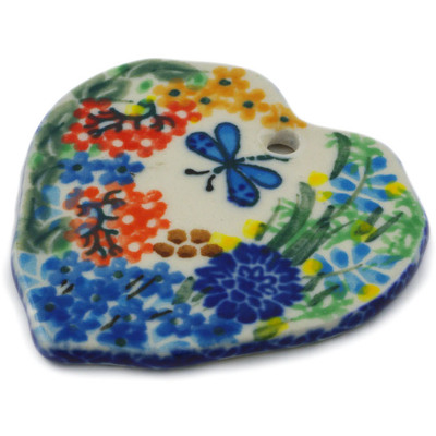 Polish Pottery Heart Pendant 2&quot; Garden Delight UNIKAT