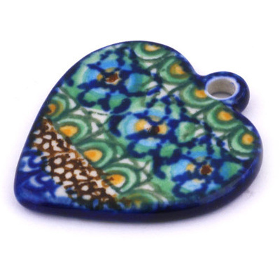 Polish Pottery Heart Pendant 2&quot; Mardi Gras UNIKAT