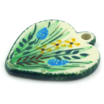 Polish Pottery Heart Pendant 2&quot; Prairie Land UNIKAT