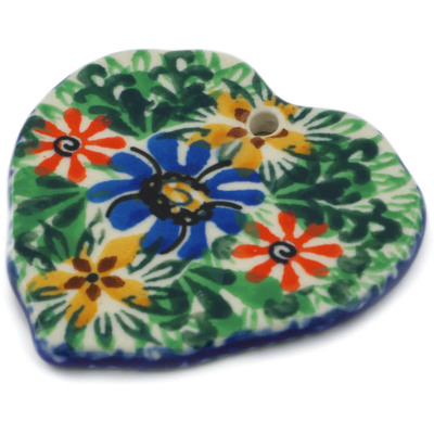 Polish Pottery Heart Pendant 2&quot; Profusion UNIKAT