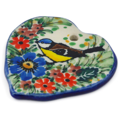 Polish Pottery Heart Pendant 2&quot; Robbin&#039;s Meadow UNIKAT