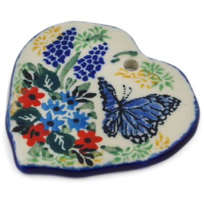 Polish Pottery Heart Pendant 2&quot; Royal Blue Monarch UNIKAT
