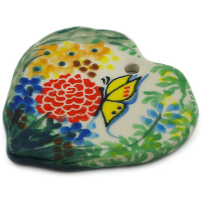 Polish Pottery Heart Pendant 2&quot; Spring Garden UNIKAT