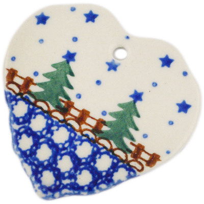 Polish Pottery Heart Pendant 2&quot; Winter Evergreen