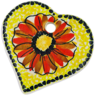 Polish Pottery Heart Pendant 3&quot; Autumn Days UNIKAT