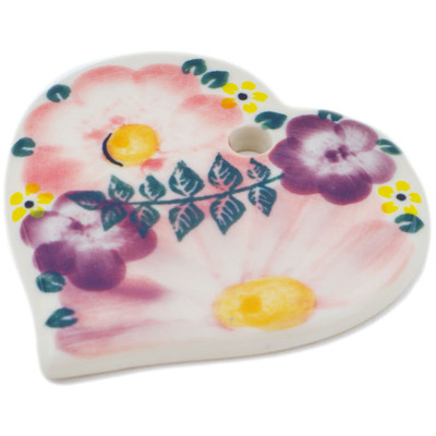 Polish Pottery Heart Pendant 3&quot; Blossoming Purple Harmony UNIKAT