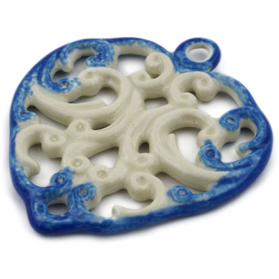 Polish Pottery Heart Pendant 3&quot; Blue Wave