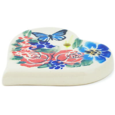 Polish Pottery Heart Pendant 3&quot; Butterfly Rush UNIKAT