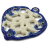 Polish Pottery Heart Pendant 3&quot; Dark Blue Waves