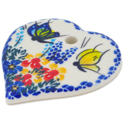 Polish Pottery Heart Pendant 3&quot; Flutters In The Wind UNIKAT