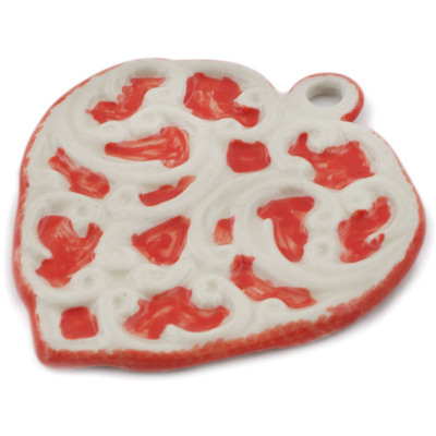 Polish Pottery Heart Pendant 3&quot; Red