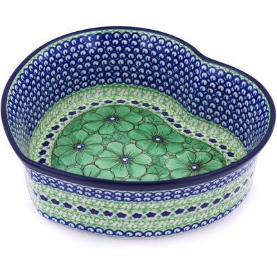 Polish Pottery Heart Shaped Bowl 10&quot; Key Lime Dreams UNIKAT