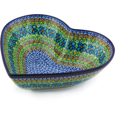Polish Pottery Heart Shaped Bowl 11&quot; Mardi Gras UNIKAT