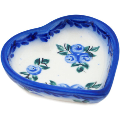 Polish Pottery Heart Shaped Bowl 3&quot; Blue Berry Special UNIKAT