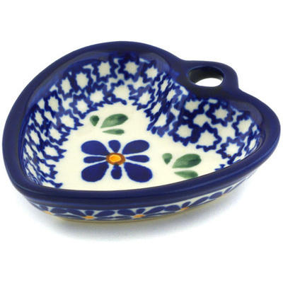 Polish Pottery Heart Shaped Bowl 3&quot; Gangham Flower Chain