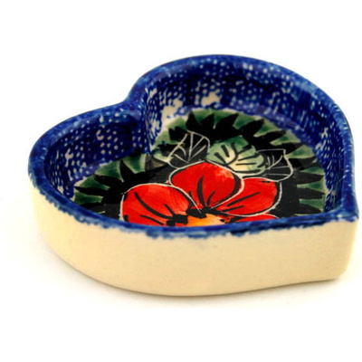 Polish Pottery Heart Shaped Bowl 3&quot; Poppy Passion UNIKAT