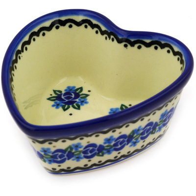Polish Pottery Heart Shaped Bowl 4&quot; Blue Bud Sea