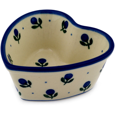 Polish Pottery Heart Shaped Bowl 4&quot; Blue Buds