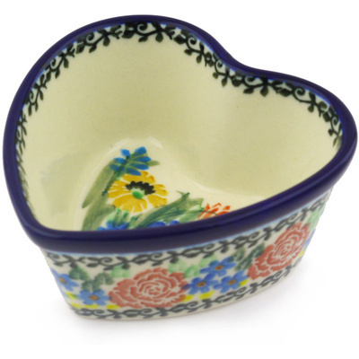 Polish Pottery Heart Shaped Bowl 4&quot; Bountiful Bouquet UNIKAT