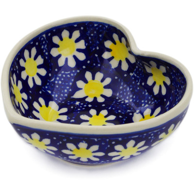 Polish Pottery Heart Shaped Bowl 4&quot; Daisy