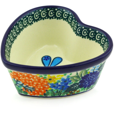 Polish Pottery Heart Shaped Bowl 4&quot; Garden Delight UNIKAT