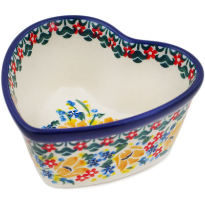 Polish Pottery Heart Shaped Bowl 4&quot; Lovely Surprise UNIKAT