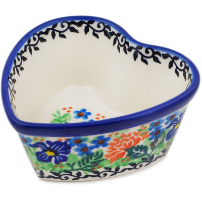 Polish Pottery Heart Shaped Bowl 4&quot; Midnight Iris UNIKAT