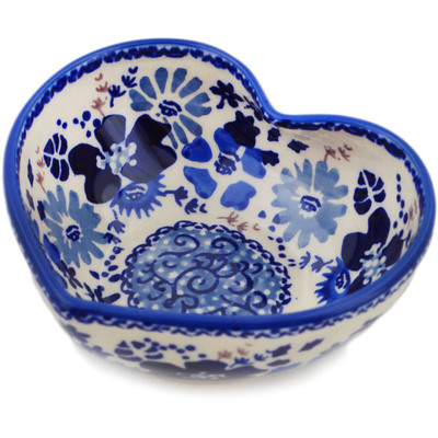 Polish Pottery Heart Shaped Bowl 4&quot; Periwinkle Sweetness UNIKAT