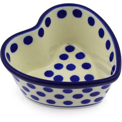Polish Pottery Heart Shaped Bowl 4&quot; Polka Dot Delight
