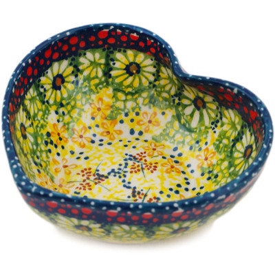 Polish Pottery Heart Shaped Bowl 4&quot; Sunshine Grotto UNIKAT