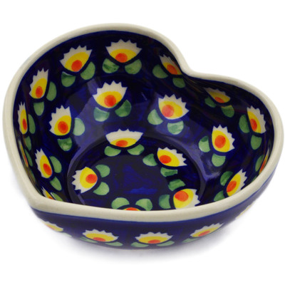 Polish Pottery Heart Shaped Bowl 4&quot; Waterlily