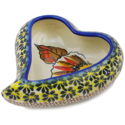 Polish Pottery Heart Shaped Bowl 5&quot; Autumn Days UNIKAT