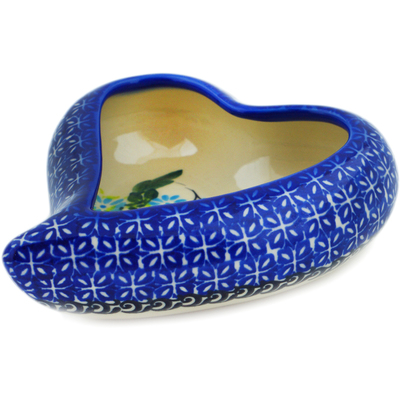 Polish Pottery Heart Shaped Bowl 5&quot; Butterfly Flower Bed UNIKAT