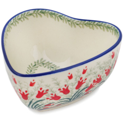 Polish Pottery Heart Shaped Bowl 5&quot; Crimson Bells