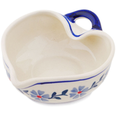 Polish Pottery Heart Shaped Bowl 5&quot; Peacock Forget-me-not