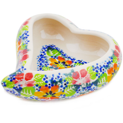 Polish Pottery Heart Shaped Bowl 5&quot; Spring Is Coming UNIKAT