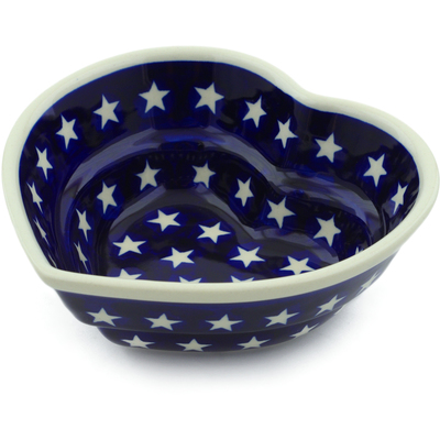 Polish Pottery Heart Shaped Bowl 6&quot; America The Beautiful