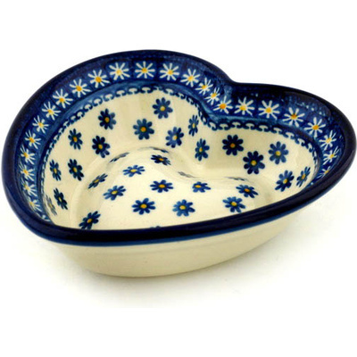 Polish Pottery Heart Shaped Bowl 6&quot; Asters And Daisies