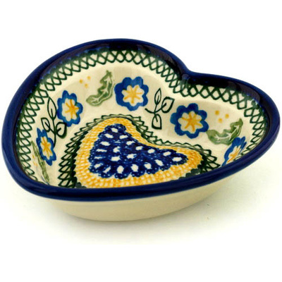 Polish Pottery Heart Shaped Bowl 6&quot; Autumn Basket