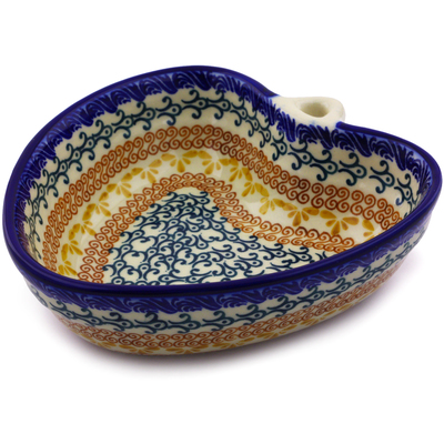 Polish Pottery Heart Shaped Bowl 6&quot; Autumn Swirls