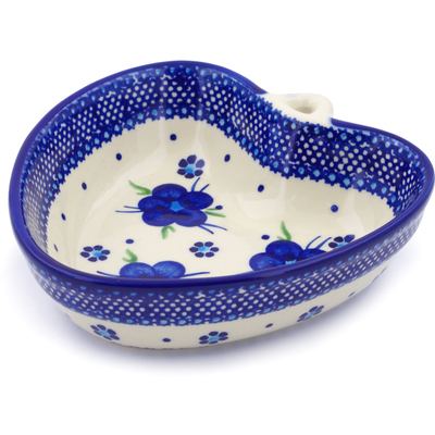 Polish Pottery Heart Shaped Bowl 6&quot; Bleu-belle Fleur