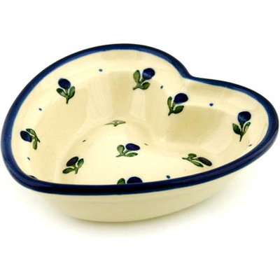 Polish Pottery Heart Shaped Bowl 6&quot; Blue Buds