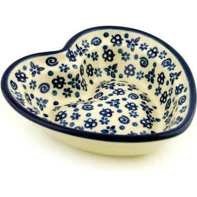 Polish Pottery Heart Shaped Bowl 6&quot; Blue Confetti