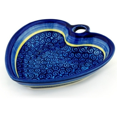 Polish Pottery Heart Shaped Bowl 6&quot; Blue Galaxy