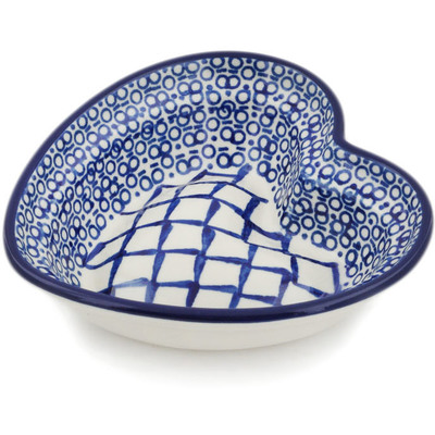 Polish Pottery Heart Shaped Bowl 6&quot; Blue Harmony