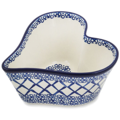 Polish Pottery Heart Shaped Bowl 6&quot; Blue Harmony