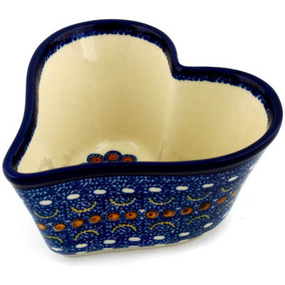 Polish Pottery Heart Shaped Bowl 6&quot; Blue Horizons