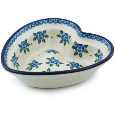 Polish Pottery Heart Shaped Bowl 6&quot; Bluebuds