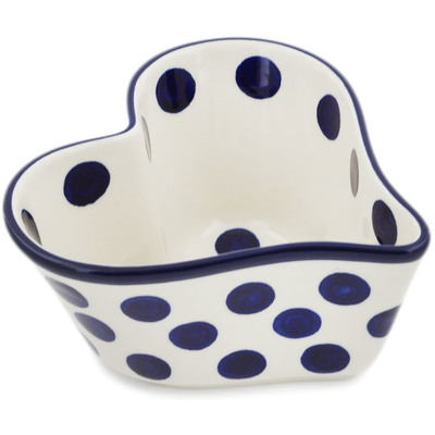 Polish Pottery Heart Shaped Bowl 6&quot; Bold Blue Dots